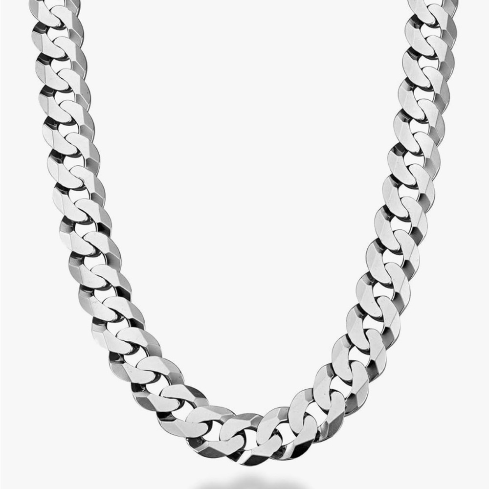 Italian Solid 925 Sterling Silver 12mm (1/2”) Diamond-Cut Cuban Link Necklace